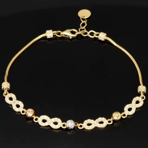 Trendiges Infinity-Armband aus funkelndem 585 14K Gold - Längenverstellbar ca. 17,5 - 19,5 cm mit eingearbeiteten Goldkügelchen in Tricolor (Gelbgold, Weißgold und Roségold)
