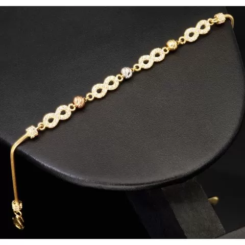 Trendiges Infinity-Armband aus funkelndem 585 14K Gold - Längenverstellbar ca. 17,5 - 19,5 cm mit eingearbeiteten Goldkügelchen in Tricolor (Gelbgold, Weißgold und Roségold)