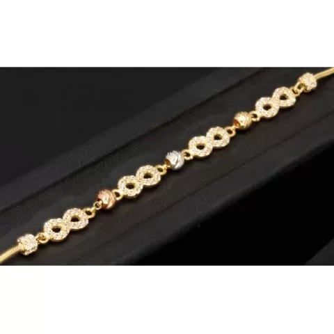 Trendiges Infinity-Armband aus funkelndem 585 14K Gold - Längenverstellbar ca. 17,5 - 19,5 cm mit eingearbeiteten Goldkügelchen in Tricolor (Gelbgold, Weißgold und Roségold)