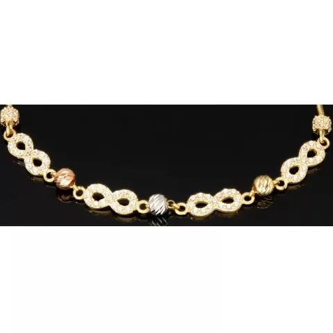 Trendiges Infinity-Armband aus funkelndem 585 14K Gold - Längenverstellbar ca. 17,5 - 19,5 cm mit eingearbeiteten Goldkügelchen in Tricolor (Gelbgold, Weißgold und Roségold)
