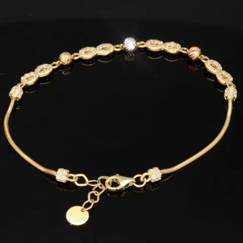 Trendiges Infinity-Armband aus funkelndem 585 14K Gold - Längenverstellbar ca. 17,5 - 19,5 cm mit eingearbeiteten Goldkügelchen in Tricolor (Gelbgold, Weißgold und Roségold)