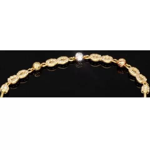 Trendiges Infinity-Armband aus funkelndem 585 14K Gold - Längenverstellbar ca. 17,5 - 19,5 cm mit eingearbeiteten Goldkügelchen in Tricolor (Gelbgold, Weißgold und Roségold)