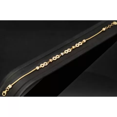 Trendiges Infinity-Armband aus funkelndem 585 14K Gold - Längenverstellbar ca. 17,5 - 19,5 cm mit eingearbeiteten Goldkügelchen in Tricolor (Gelbgold, Weißgold und Roségold)