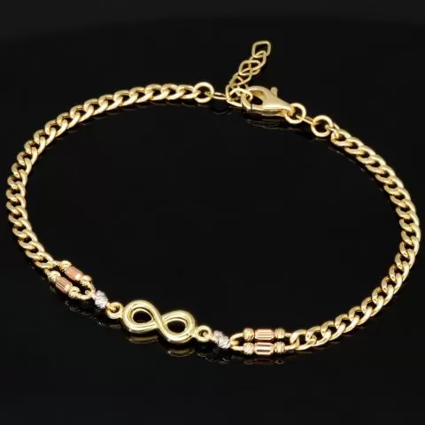 Funkelndes Infinity-Armband aus exquisitem 585 14K Gold - Längenverstellbar ca. 17,5 - 20,0 cm (Tricolor - Gelbgold und Nuancen Weißgold und Roségold)