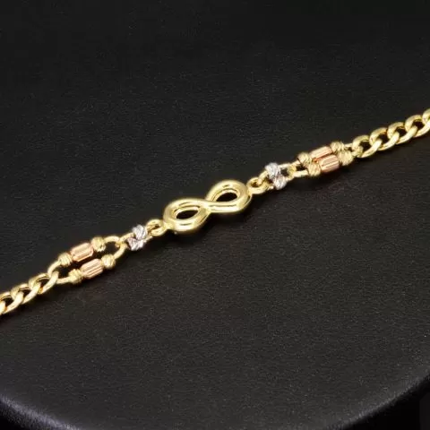 Funkelndes Infinity-Armband aus exquisitem 585 14K Gold - Längenverstellbar ca. 17,5 - 20,0 cm (Tricolor - Gelbgold und Nuancen Weißgold und Roségold)