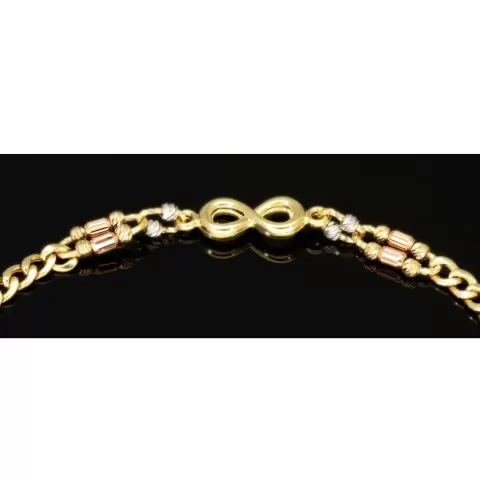 Funkelndes Infinity-Armband aus exquisitem 585 14K Gold - Längenverstellbar ca. 17,5 - 20,0 cm (Tricolor - Gelbgold und Nuancen Weißgold und Roségold)