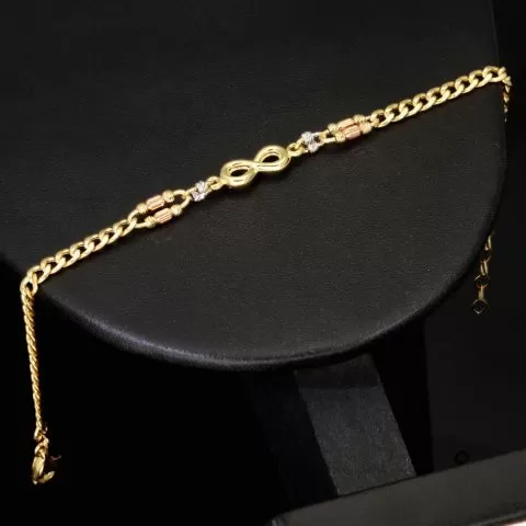 Funkelndes Infinity-Armband aus exquisitem 585 14K Gold - Längenverstellbar ca. 17,5 - 20,0 cm (Tricolor - Gelbgold und Nuancen Weißgold und Roségold)