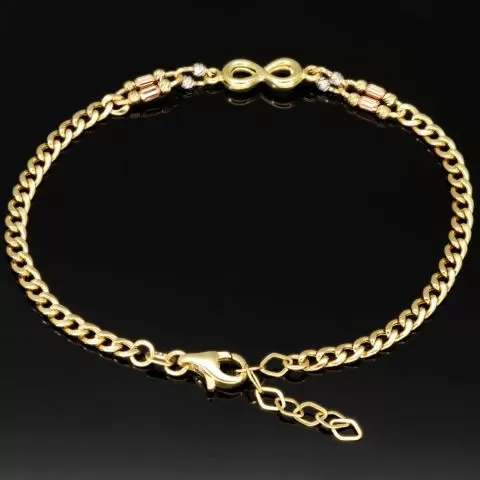 Funkelndes Infinity-Armband aus exquisitem 585 14K Gold - Längenverstellbar ca. 17,5 - 20,0 cm (Tricolor - Gelbgold und Nuancen Weißgold und Roségold)