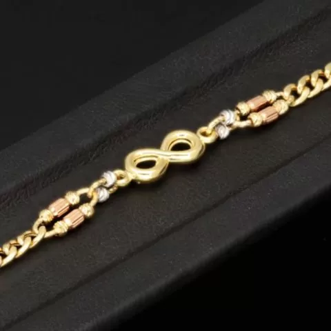 Funkelndes Infinity-Armband aus exquisitem 585 14K Gold - Längenverstellbar ca. 17,5 - 20,0 cm (Tricolor - Gelbgold und Nuancen Weißgold und Roségold)