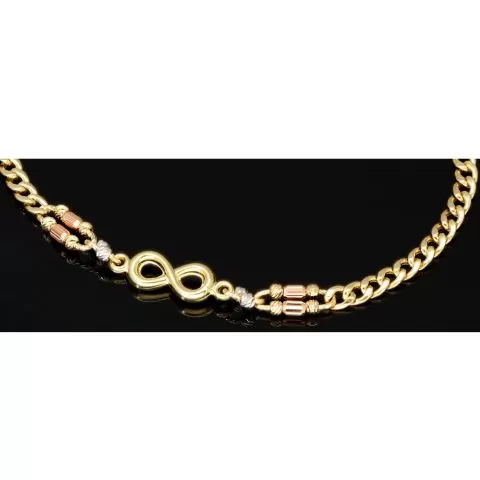 Funkelndes Infinity-Armband aus exquisitem 585 14K Gold - Längenverstellbar ca. 17,5 - 20,0 cm (Tricolor - Gelbgold und Nuancen Weißgold und Roségold)