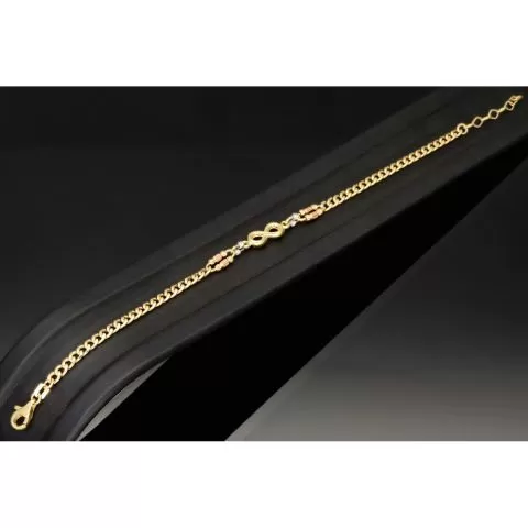 Funkelndes Infinity-Armband aus exquisitem 585 14K Gold - Längenverstellbar ca. 17,5 - 20,0 cm (Tricolor - Gelbgold und Nuancen Weißgold und Roségold)