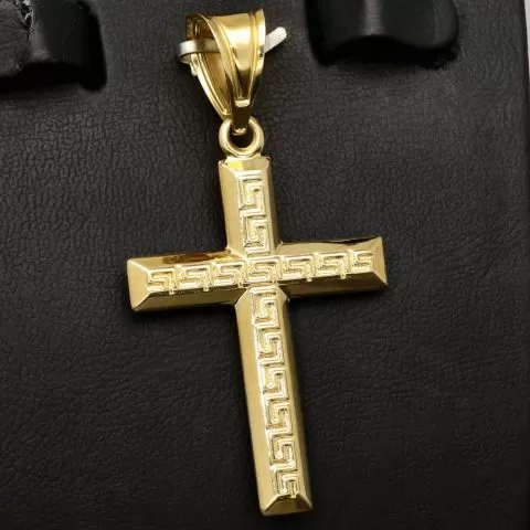 Edles Kreuz mit feinem, zeitlosem Greco Dekor aus hochwertigem Gold 14k (585er) Gelbgold