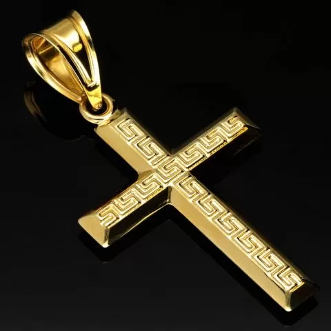 Edles Kreuz mit feinem, zeitlosem Greco Dekor aus hochwertigem Gold 14k (585er) Gelbgold