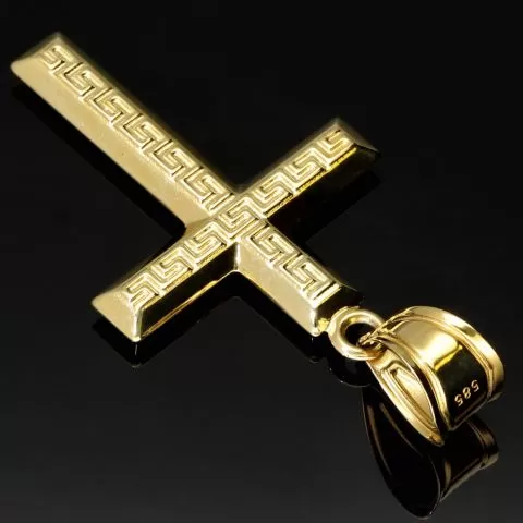 Edles Kreuz mit feinem, zeitlosem Greco Dekor aus hochwertigem Gold 14k (585er) Gelbgold