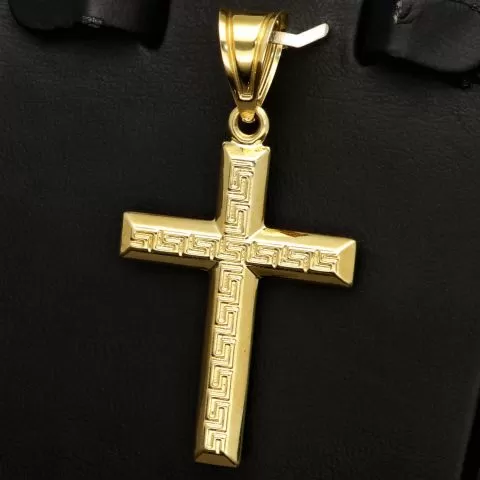 Edles Kreuz mit feinem, zeitlosem Greco Dekor aus hochwertigem Gold 14k (585er) Gelbgold