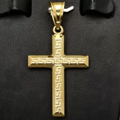 Edles Kreuz mit feinem, zeitlosem Greco Dekor aus hochwertigem Gold 14k (585er) Gelbgold