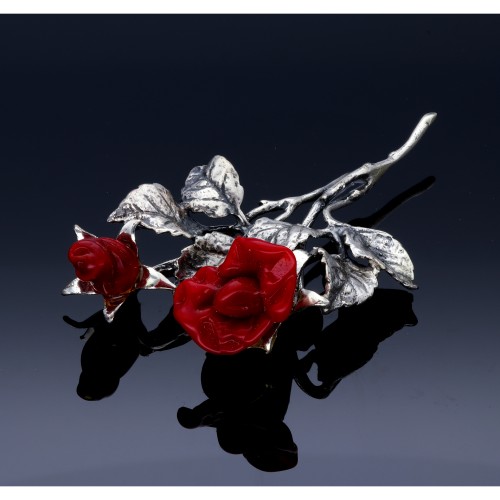 stilvolle, exquisite, rote Rose aus 925er Sterling-Silber und Rosenblüten aus Original Murano-Glas. Made in Italy.