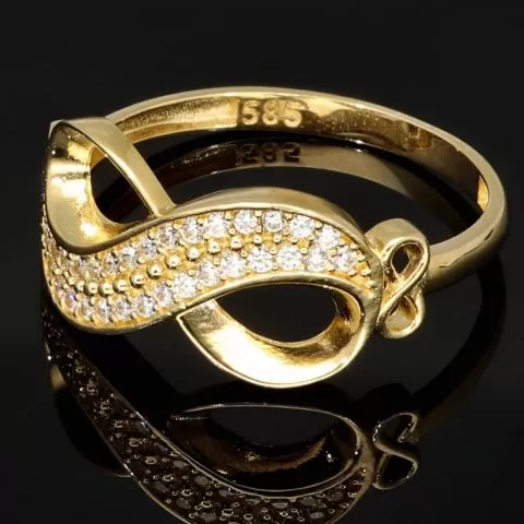 Infinity Ring für damen mit Unendlichkeitssymbol auf hochwertigem 585 14K Gold mit fein besetzten Zirkoniasteinen in ca. RG 55-56