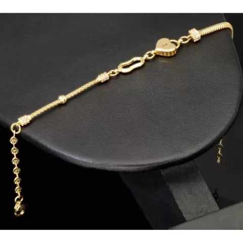 Herz-Armband aus Gold mit verschiedenen Kettenstilen, Charms und Zirkonia besetzten Elementen aus 14K 585 Gelbgold – ca. 19,5-21 cm - längenverstellbar