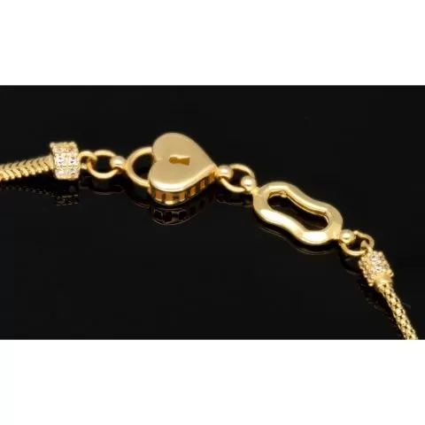 Herz-Armband aus Gold mit verschiedenen Kettenstilen, Charms und Zirkonia besetzten Elementen aus 14K 585 Gelbgold – ca. 19,5-21 cm - längenverstellbar