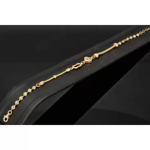 Herz-Armband aus Gold mit verschiedenen Kettenstilen, Charms und Zirkonia besetzten Elementen aus 14K 585 Gelbgold – ca. 19,5-21 cm - längenverstellbar