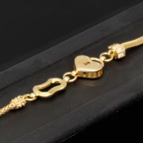 Herz-Armband aus Gold mit verschiedenen Kettenstilen, Charms und Zirkonia besetzten Elementen aus 14K 585 Gelbgold – ca. 19,5-21 cm - längenverstellbar