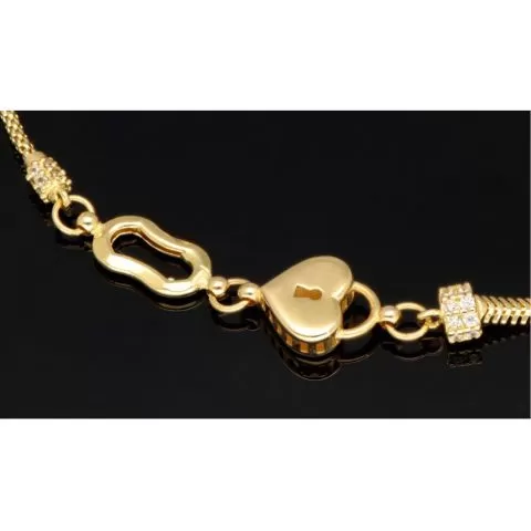 Herz-Armband aus Gold mit verschiedenen Kettenstilen, Charms und Zirkonia besetzten Elementen aus 14K 585 Gelbgold – ca. 19,5-21 cm - längenverstellbar