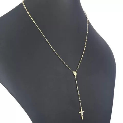 Exklusive Rosenkranz-Y-Kette mit kleinem Amulett und Jesuskreuz aus 14K 585 Gold (Gelbgold mit Nuancen Weißgold - ca. 4,6 g)