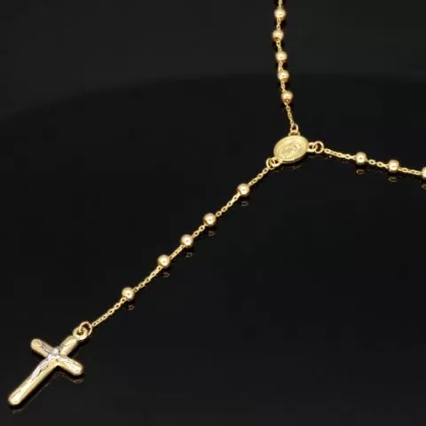 Exklusive Rosenkranz-Y-Kette mit kleinem Amulett und Jesuskreuz aus 14K 585 Gold (Gelbgold mit Nuancen Weißgold - ca. 4,6 g)