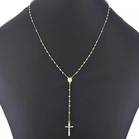 Exklusive Rosenkranz-Y-Kette mit kleinem Amulett und Jesuskreuz aus 14K 585 Gold (Gelbgold mit Nuancen Weißgold - ca. 4,6 g)
