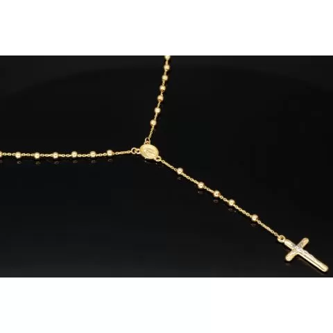 Exklusive Rosenkranz-Y-Kette mit kleinem Amulett und Jesuskreuz aus 14K 585 Gold (Gelbgold mit Nuancen Weißgold - ca. 4,6 g)