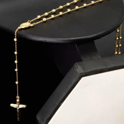 Exklusive Rosenkranz-Y-Kette mit kleinem Amulett und Jesuskreuz aus 14K 585 Gold (Gelbgold mit Nuancen Weißgold - ca. 4,6 g)