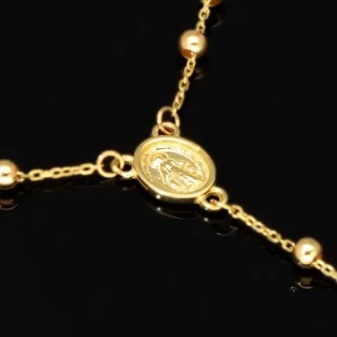 Exklusive Rosenkranz-Y-Kette mit kleinem Amulett und Jesuskreuz aus 14K 585 Gold (Gelbgold mit Nuancen Weißgold - ca. 4,6 g)