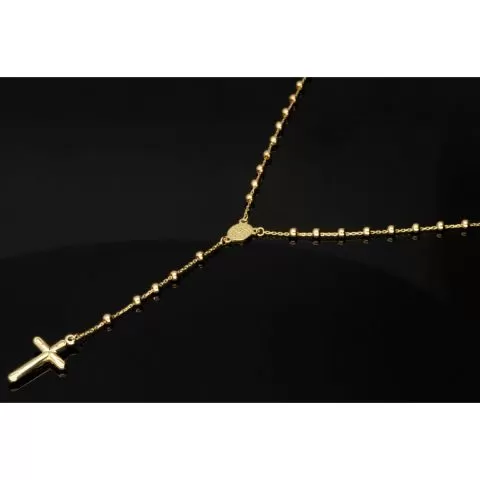 Exklusive Rosenkranz-Y-Kette mit kleinem Amulett und Jesuskreuz aus 14K 585 Gold (Gelbgold mit Nuancen Weißgold - ca. 4,6 g)