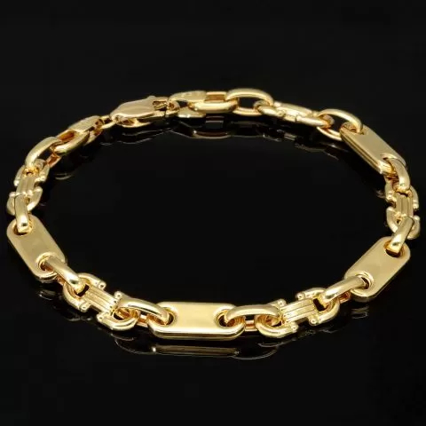 Exquisites Plättchenarmband mit Steigbügelgliedern aus 585er (14-Karat) Gelbgold, ca. 18,5 cm lang und 5,5 mm breit