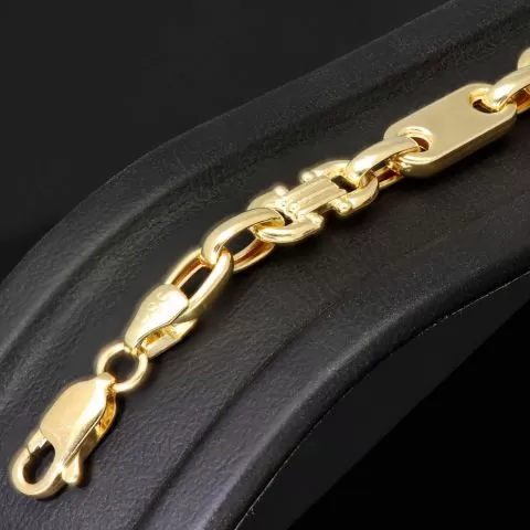 Exquisites Plättchenarmband mit Steigbügelgliedern aus 585er (14-Karat) Gelbgold, ca. 18,5 cm lang und 5,5 mm breit