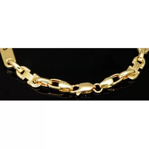 Exquisites Plättchenarmband mit Steigbügelgliedern aus 585er (14-Karat) Gelbgold, ca. 18,5 cm lang und 5,5 mm breit