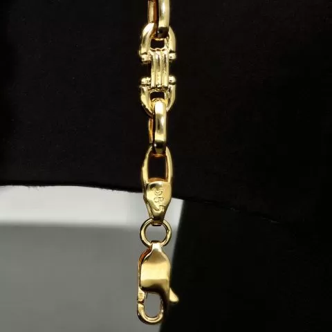 Exquisites Plättchenarmband mit Steigbügelgliedern aus 585er (14-Karat) Gelbgold, ca. 18,5 cm lang und 5,5 mm breit