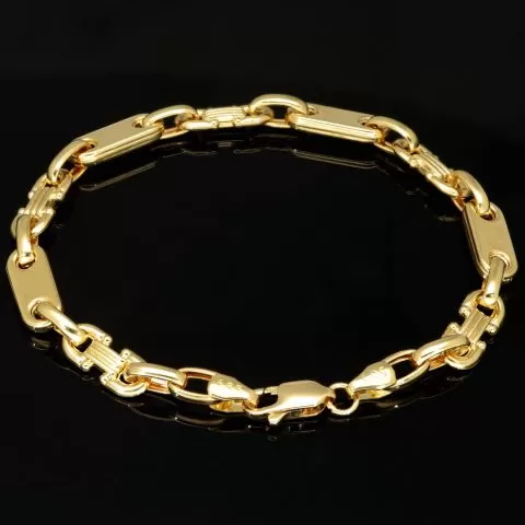 Exquisites Plättchenarmband mit Steigbügelgliedern aus 585er (14-Karat) Gelbgold, ca. 18,5 cm lang und 5,5 mm breit