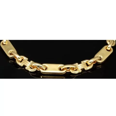 Exquisites Plättchenarmband mit Steigbügelgliedern aus 585er (14-Karat) Gelbgold, ca. 18,5 cm lang und 5,5 mm breit