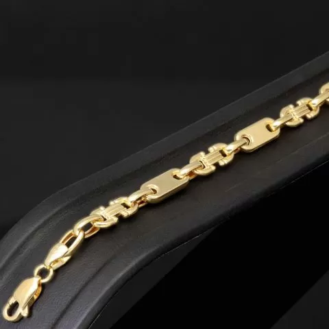 Exquisites Plättchenarmband mit Steigbügelgliedern aus 585er (14-Karat) Gelbgold, ca. 18,5 cm lang und 5,5 mm breit