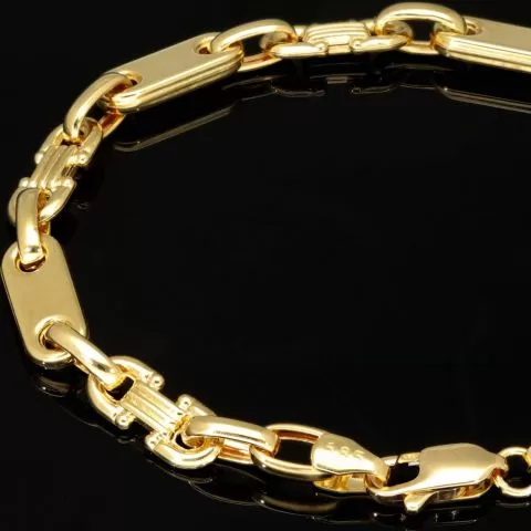 Exquisites Plättchenarmband mit Steigbügelgliedern aus 585er (14-Karat) Gelbgold, ca. 18,5 cm lang und 5,5 mm breit