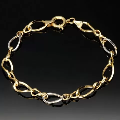 Hochglanzpoliertes Bicolor-Goldarmband aus funkelndem 14K 585 Gelb- und Weißgold mit harmonisch verschlungenen Unendlichkeitssymbolen (ca. 20cm, 7mm)