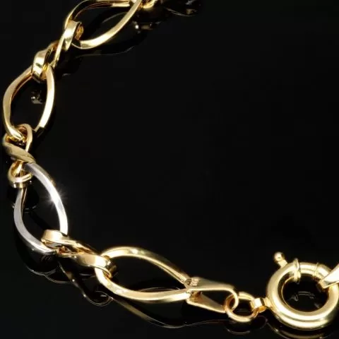 Hochglanzpoliertes Bicolor-Goldarmband aus funkelndem 14K 585 Gelb- und Weißgold mit harmonisch verschlungenen Unendlichkeitssymbolen (ca. 20cm, 7mm)