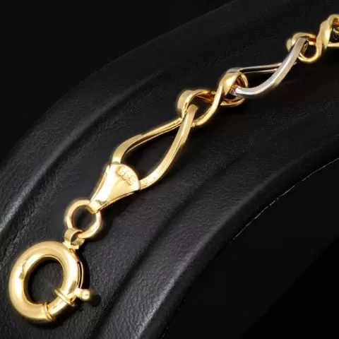 Hochglanzpoliertes Bicolor-Goldarmband aus funkelndem 14K 585 Gelb- und Weißgold mit harmonisch verschlungenen Unendlichkeitssymbolen (ca. 20cm, 7mm)