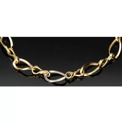 Hochglanzpoliertes Bicolor-Goldarmband aus funkelndem 14K 585 Gelb- und Weißgold mit harmonisch verschlungenen Unendlichkeitssymbolen (ca. 20cm, 7mm)