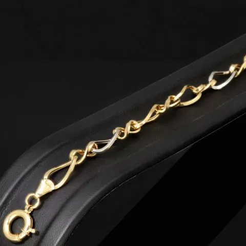 Hochglanzpoliertes Bicolor-Goldarmband aus funkelndem 14K 585 Gelb- und Weißgold mit harmonisch verschlungenen Unendlichkeitssymbolen (ca. 20cm, 7mm)
