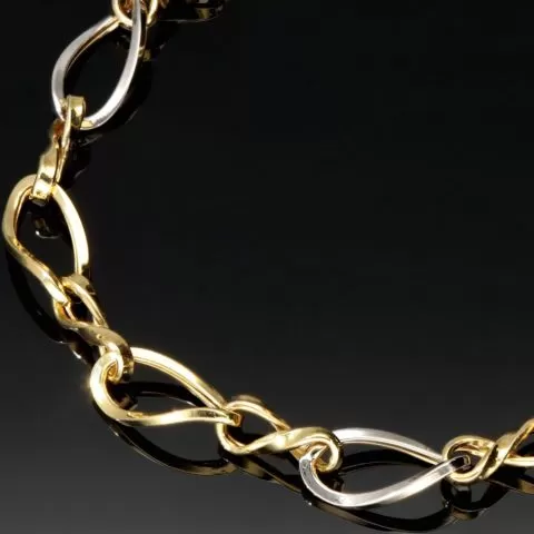 Hochglanzpoliertes Bicolor-Goldarmband aus funkelndem 14K 585 Gelb- und Weißgold mit harmonisch verschlungenen Unendlichkeitssymbolen (ca. 20cm, 7mm)