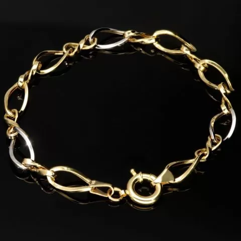 Hochglanzpoliertes Bicolor-Goldarmband aus funkelndem 14K 585 Gelb- und Weißgold mit harmonisch verschlungenen Unendlichkeitssymbolen (ca. 20cm, 7mm)