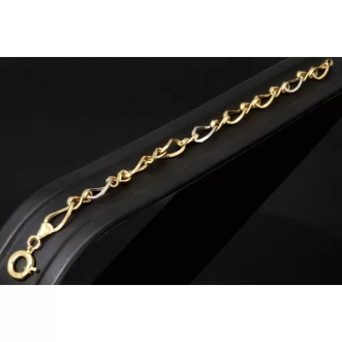 Hochglanzpoliertes Bicolor-Goldarmband aus funkelndem 14K 585 Gelb- und Weißgold mit harmonisch verschlungenen Unendlichkeitssymbolen (ca. 20cm, 7mm)